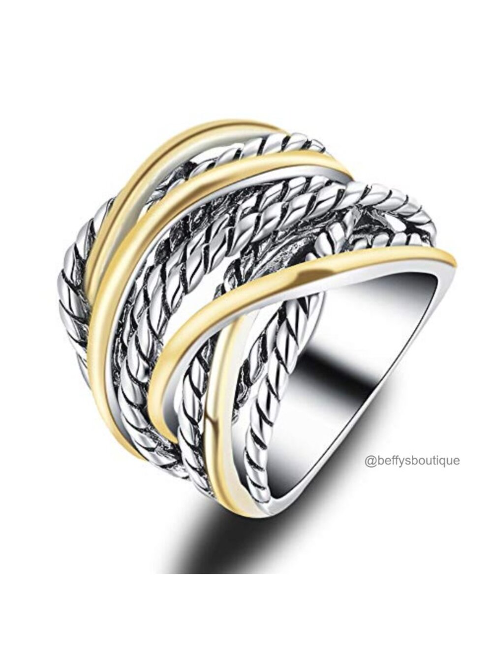 Wide Band Twisted Rope Ring Gold Plated Copper Statement Stackable Size 7
